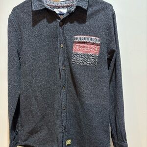 Vintage On The Byas Button-Up soft cotton Shirt with Patterned Pocket Upcycled